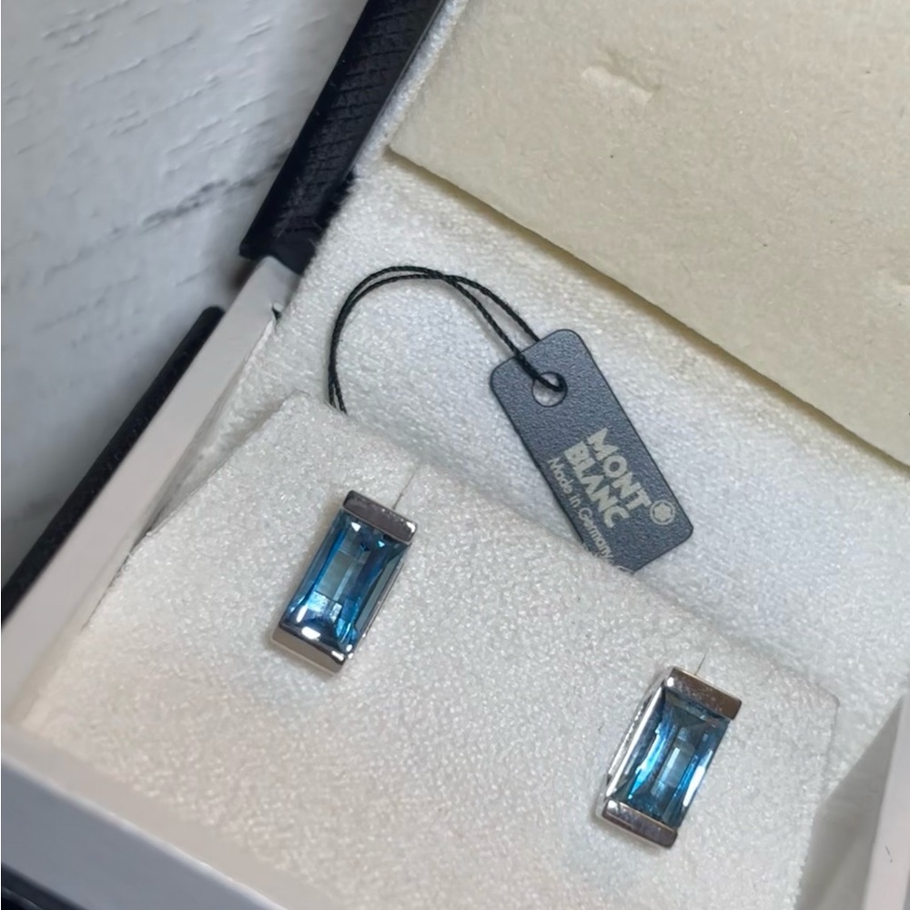 Montblanc Silver and Blue Gemstone Earrings